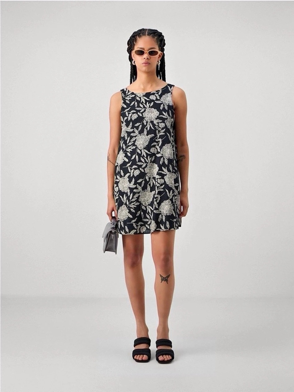 Abercrombie & Fitch Black Floral Open Back Mini Dress